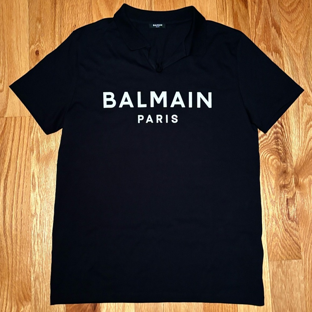 Balmain Black Polo Shirt with White Text